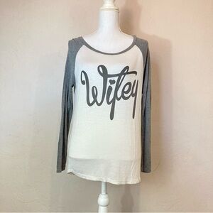 Triumph White Gray Sheer Wifey Raglan T-shirt Large?